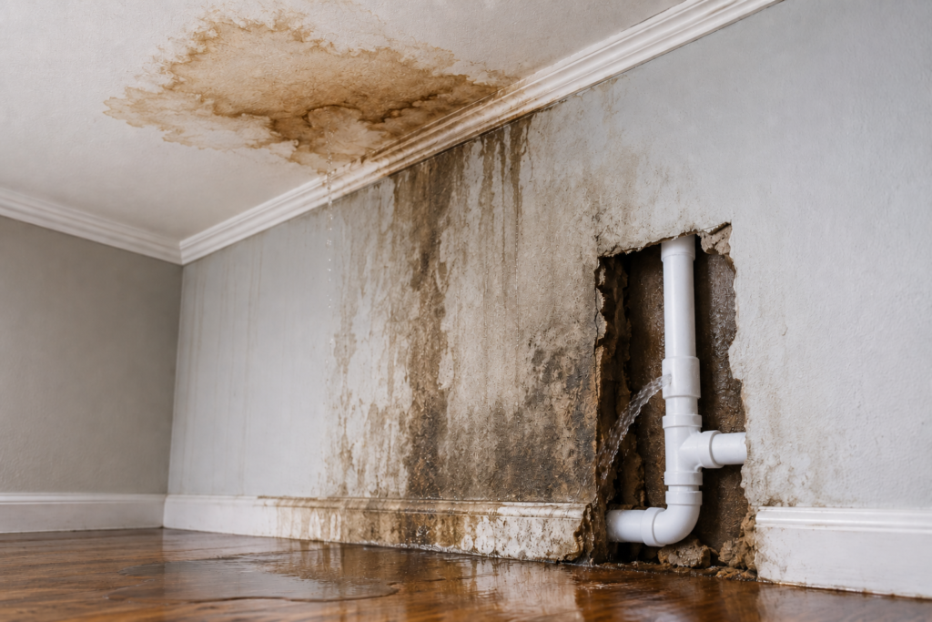 Emergency plumber repairing leaking pipe