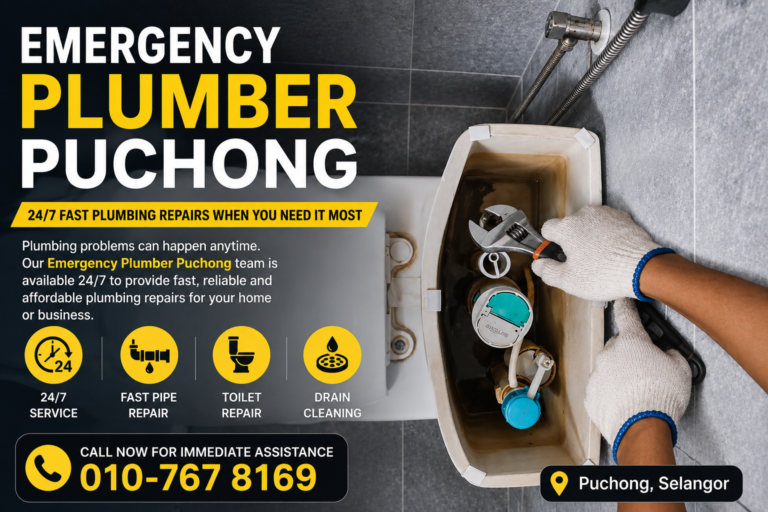 Emergency plumber repairing leaking pipe in Puchong